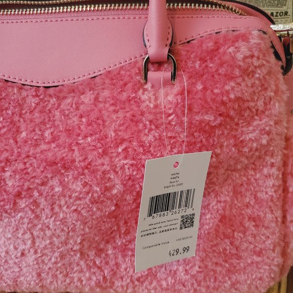 NWT Kate Spade Mimi Medium Faux Fur Pomegranate Smooth Leather Satchel Hand Bag - Picture 6 of 8